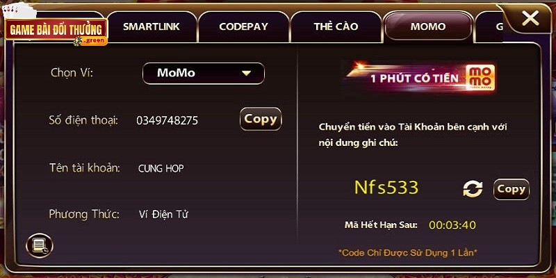 Nạp tiền tại cổng game